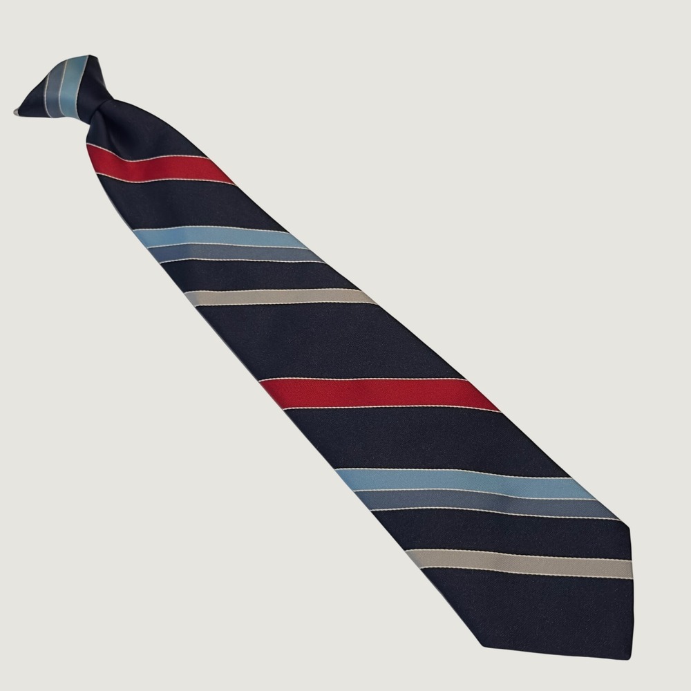 McGregor Clip On Tie Navy Blue Red Striped Vintage USA Made Necktie 18x3.5"